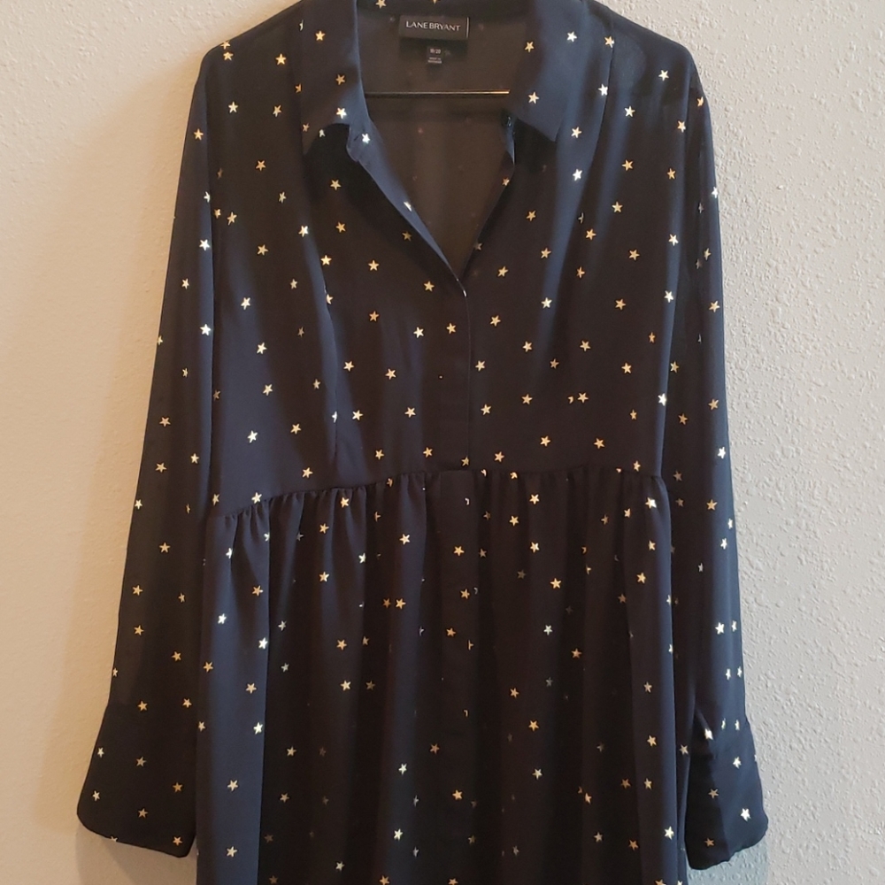 Lane Bryant Sheer Black Top with Gold Stars
